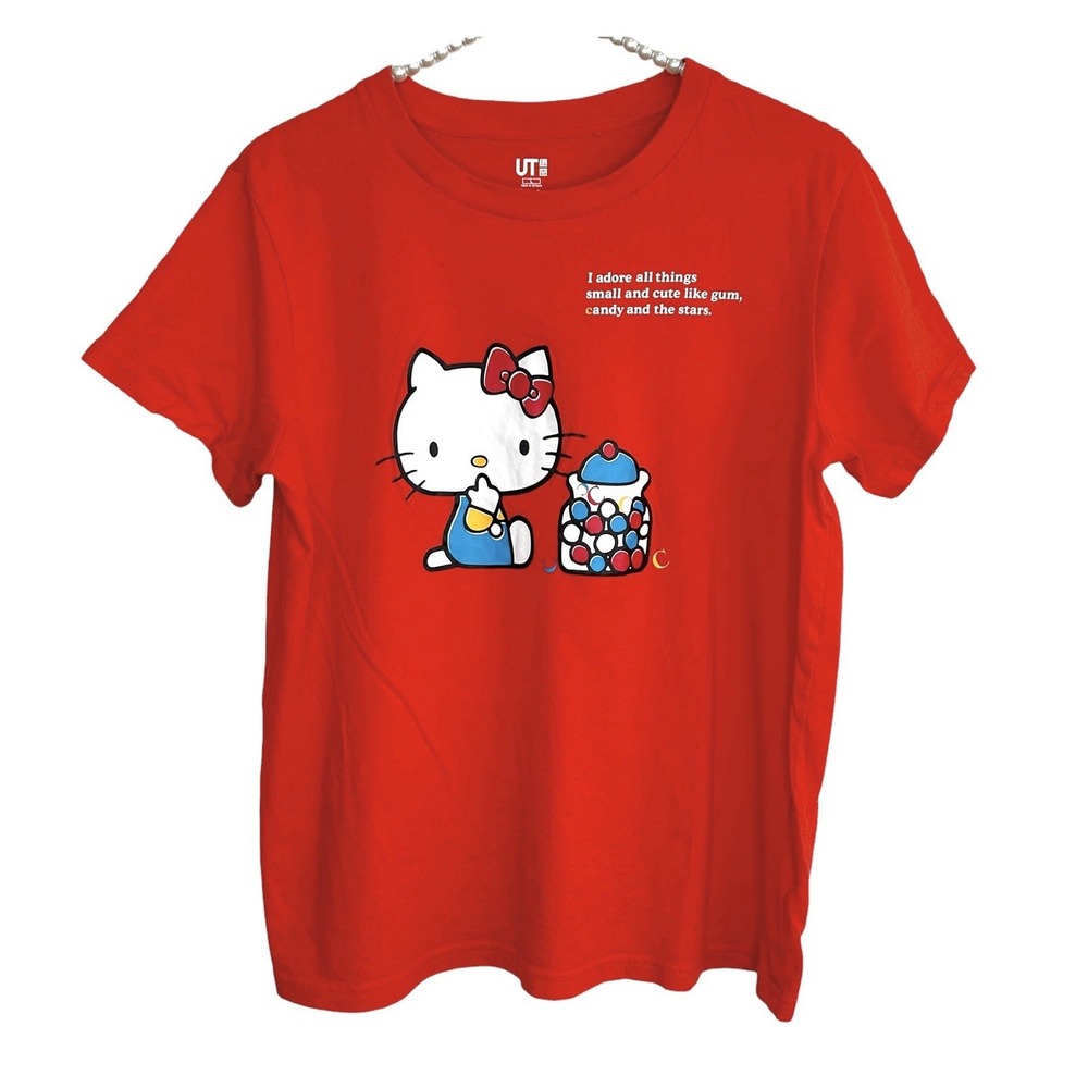Sanrio UT Uniqulo Hello Kitty T Shirt Womens Large Graphic Skater Crew Neck Red‎